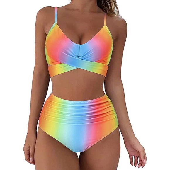 NWOT Rainbow cross-front bikini top, Size L & Size XL - Picture 5 of 7